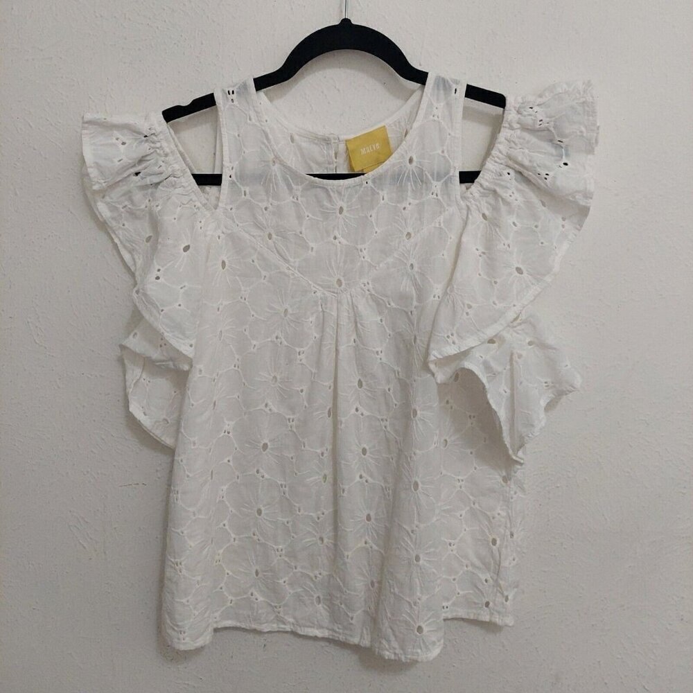 Maeve Women’s Lace‎ Blouse Top White Off The Shoulder Ruffle Sleeve Tank Size S